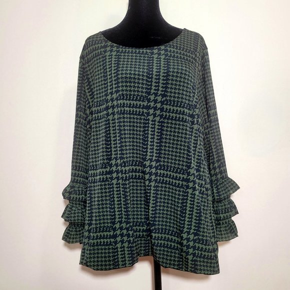 Alfani Tops - Alfani Woman's  Pull Over Top Hunter Green & Black Long Sleeve -2X
